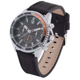 Mens PU Sporty Tach Watch Black-Silver Display